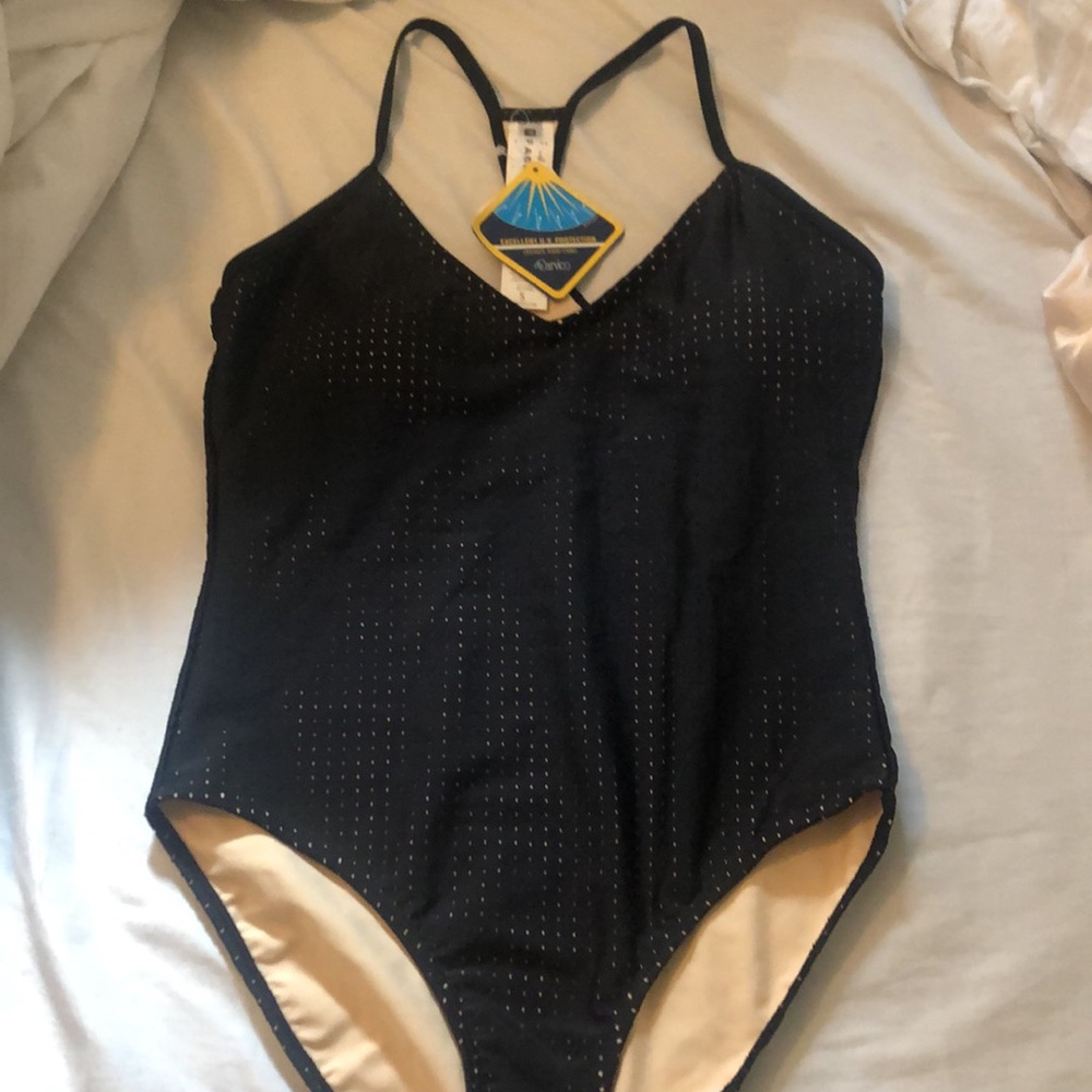 NWT Fabletics Valentina Black Perforated One piece Swimsuit
